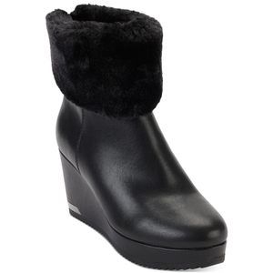 DKNY Womens Nadra Faux Leather Wedge Booties - Black Smooth, 7 Medium